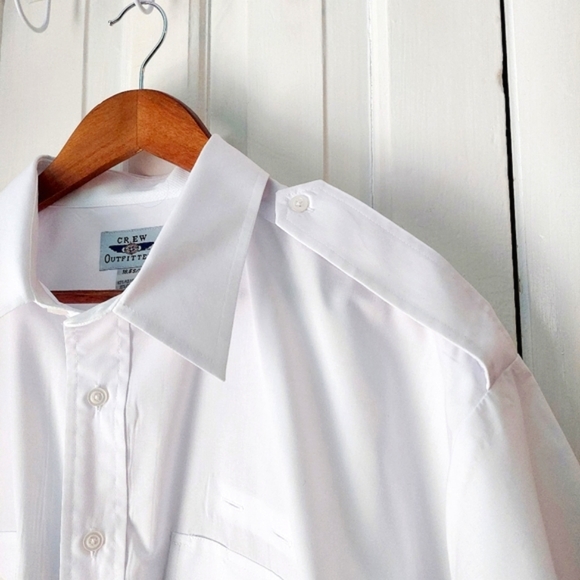 Crew Outfitters Navy Summer White Uniform Pilot Dress Shirt Epaulets Sz 18.5 S/S - Picture 3 of 10